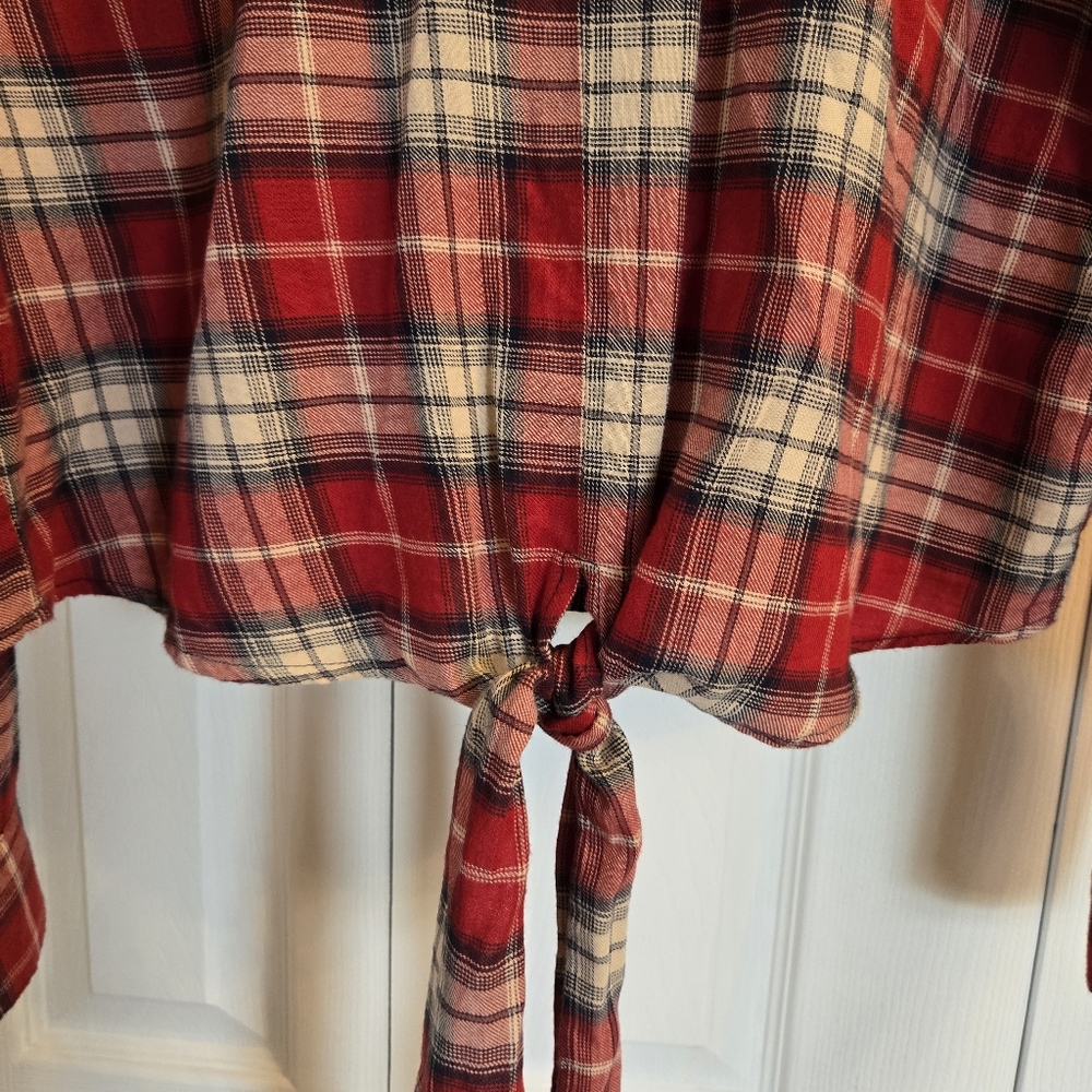 Zara Basic Denim Cropped Plaid Button-Up Shirt W/… - image 6